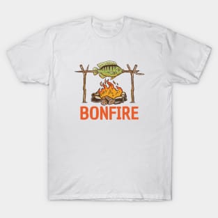 illustration of fish grilled over a bonfire T-Shirt